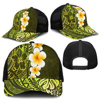 Lime Green Polynesia Mesh Trucker Cap Plumeria Tropical Leaves With Galaxy Polynesian Art - Polynesian Pride