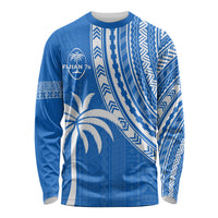 (Custom Text and Number) Fiji Rugby Sevens Long Sleeve Shirt Fijian 7s Tapa Polynesian Blue Ver.01 LT13 Unisex Blue - Polynesian Pride