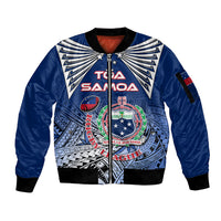 Custom Samoa Rugby Sleeve Zip Bomber Jacket Toa Samoa Myriad Patterns LT01 Unisex Blue - Polynesian Pride