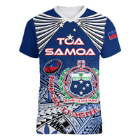 Custom Samoa Rugby Women V Neck T Shirt Toa Samoa Myriad Patterns LT01 Female Blue - Polynesian Pride