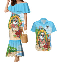 Personalized Hawaii Golf Christmas Couples Matching Mermaid Dress and Hawaiian Shirt Mele Kalikimaka Funny Golfer Santa LT01 Blue - Polynesian Pride