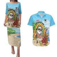 Personalized Hawaii Golf Christmas Couples Matching Puletasi and Hawaiian Shirt Mele Kalikimaka Funny Golfer Santa LT01 Blue - Polynesian Pride