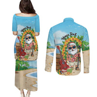 Personalized Hawaii Golf Christmas Couples Matching Puletasi and Long Sleeve Button Shirt Mele Kalikimaka Funny Golfer Santa LT01 - Polynesian Pride