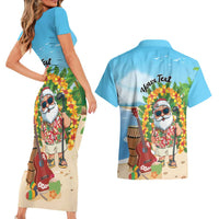 Personalized Hawaii Golf Christmas Couples Matching Short Sleeve Bodycon Dress and Hawaiian Shirt Mele Kalikimaka Funny Golfer Santa - Polynesian Pride