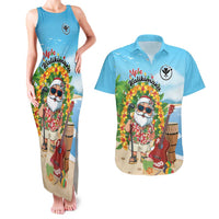 Personalized Hawaii Golf Christmas Couples Matching Tank Maxi Dress and Hawaiian Shirt Mele Kalikimaka Funny Golfer Santa LT01 Blue - Polynesian Pride