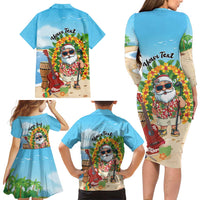 Personalized Hawaii Golf Christmas Family Matching Long Sleeve Bodycon Dress and Hawaiian Shirt Mele Kalikimaka Funny Golfer Santa LT01 - Polynesian Pride