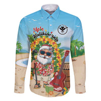 Personalized Hawaii Golf Christmas Family Matching Off Shoulder Short Dress and Hawaiian Shirt Mele Kalikimaka Funny Golfer Santa LT01 Dad's Shirt - Long Sleeve Blue - Polynesian Pride