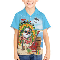 Personalized Hawaii Golf Christmas Family Matching Off Shoulder Short Dress and Hawaiian Shirt Mele Kalikimaka Funny Golfer Santa LT01 Son's Shirt Blue - Polynesian Pride