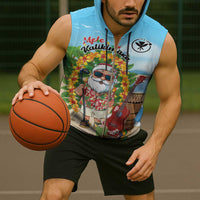 Personalized Hawaii Golf Christmas Sleeveless Zip Hoodie Mele Kalikimaka Funny Golfer Santa - Polynesian Pride