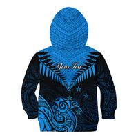 Personalised New Zealand Kid Hoodie Aotearoa Blue Maori Kiwi Blue Fern LT01 - Polynesian Pride