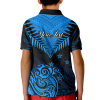 Personalised New Zealand Kid Polo Shirt Aotearoa Blue Maori Kiwi Blue Fern LT01 - Polynesian Pride