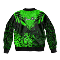 Personalised New Zealand Sleeve Zip Bomber Jacket Aotearoa Maori Kiwi Green Fern LT01 - Polynesian Pride