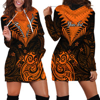Personalised New Zealand Hoodie Dress Aotearoa Maori Kiwi Orange Fern LT01 - Polynesian Pride