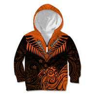 Personalised New Zealand Kid Hoodie Aotearoa Maori Kiwi Orange Fern LT01 Zip Hoodie Orange - Polynesian Pride