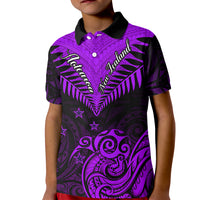 Personalised Aotearoa Kid Polo Shirt Maori Kiwi Purple Fern LT01 Kid Purple - Polynesian Pride