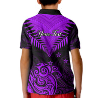 Personalised Aotearoa Kid Polo Shirt Maori Kiwi Purple Fern LT01 - Polynesian Pride