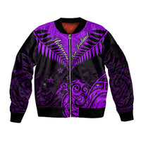 Personalised Aotearoa Sleeve Zip Bomber Jacket Maori Kiwi Purple Fern LT01 Unisex Purple - Polynesian Pride