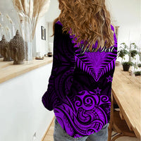 Personalised Aotearoa Women Casual Shirt Maori Kiwi Purple Fern LT01 - Polynesian Pride