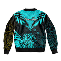 Personalised Aotearoa Bomber Jacket Maori Kiwi Turquoise Fern LT01 - Polynesian Pride