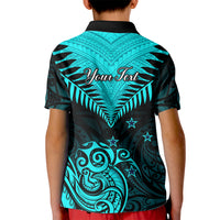 Personalised Aotearoa Kid Polo Shirt Maori Kiwi Turquoise Fern LT01 - Polynesian Pride