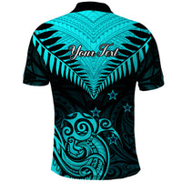 Personalised Aotearoa Polo Shirt Maori Kiwi Turquoise Fern LT01 - Polynesian Pride