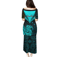 Personalised Aotearoa Puletasi Maori Kiwi Turquoise Fern LT01 - Polynesian Pride