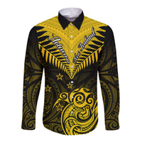 Personalised Aotearoa Long Sleeve Button Shirt Maori Kiwi Yellow Fern LT01 Unisex Yellow - Polynesian Pride