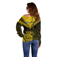 Personalised Aotearoa Off Shoulder Sweater Maori Kiwi Yellow Fern LT01 - Polynesian Pride