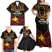 Papua New Guinea Bird of Paradise Family Matching Off Shoulder Maxi Dress and Hawaiian Shirt 16 September 1975 Independence Day Anniversary LT01 - Polynesian Pride