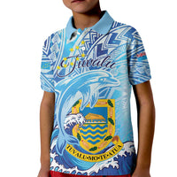 Tuvalu mo te Atua Kid Polo Shirt Tuvalu Dolphin Polynesian Pattern LT01 Kid Blue - Polynesian Pride