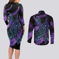 In September We Wear Teal And Purple Couples Matching Long Sleeve Bodycon Dress and Long Sleeve Button Shirt Magic Ribbon Semicolon