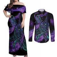 In September We Wear Teal And Purple Couples Matching Off Shoulder Maxi Dress and Long Sleeve Button Shirt Magic Ribbon Semicolon LT01 Purple - Polynesian Pride