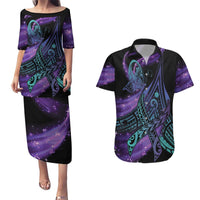 In September We Wear Teal And Purple Couples Matching Puletasi and Hawaiian Shirt Magic Ribbon Semicolon LT01 Purple - Polynesian Pride
