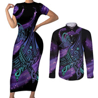In September We Wear Teal And Purple Couples Matching Short Sleeve Bodycon Dress and Long Sleeve Button Shirt Magic Ribbon Semicolon