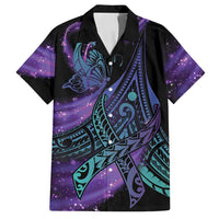 In September We Wear Teal And Purple Family Matching Off Shoulder Maxi Dress and Hawaiian Shirt Magic Ribbon Semicolon LT01 Dad's Shirt - Short Sleeve Purple - Polynesian Pride