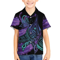 In September We Wear Teal And Purple Family Matching Off Shoulder Maxi Dress and Hawaiian Shirt Magic Ribbon Semicolon LT01 Son's Shirt Purple - Polynesian Pride