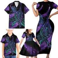 In September We Wear Teal And Purple Family Matching Short Sleeve Bodycon Dress and Hawaiian Shirt Magic Ribbon Semicolon LT01 - Polynesian Pride