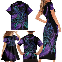 In September We Wear Teal And Purple Family Matching Short Sleeve Bodycon Dress and Hawaiian Shirt Magic Ribbon Semicolon LT01 - Polynesian Pride