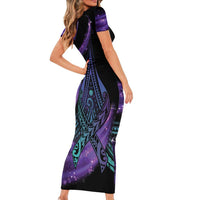 In September We Wear Teal And Purple Short Sleeve Bodycon Dress Magic Ribbon Semicolon
