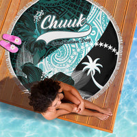 Chuuk Constitution Day Beach Blanket Hibiscus Turquoise Pattern LT01 - Polynesian Pride
