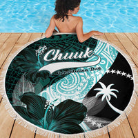 Chuuk Constitution Day Beach Blanket Hibiscus Turquoise Pattern LT01 - Polynesian Pride