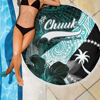 Chuuk Constitution Day Beach Blanket Hibiscus Turquoise Pattern LT01 - Polynesian Pride