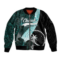 Chuuk Constitution Day Bomber Jacket Hibiscus Turquoise Pattern LT01 Unisex Turquoise - Polynesian Pride