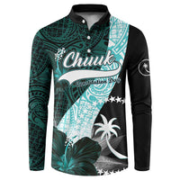 Chuuk Constitution Day Button Sweatshirt Hibiscus Turquoise Pattern LT01 Turquoise - Polynesian Pride