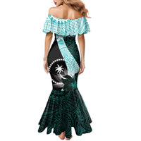 Chuuk Constitution Day Family Matching Mermaid Dress and Hawaiian Shirt Hibiscus Turquoise Pattern LT01 - Polynesian Pride