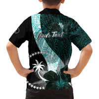 Chuuk Constitution Day Family Matching Off The Shoulder Long Sleeve Dress and Hawaiian Shirt Hibiscus Turquoise Pattern LT01 - Polynesian Pride