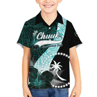 Chuuk Constitution Day Family Matching Off Shoulder Maxi Dress and Hawaiian Shirt Hibiscus Turquoise Pattern LT01 Son's Shirt Turquoise - Polynesian Pride