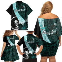 Chuuk Constitution Day Family Matching Off Shoulder Short Dress and Hawaiian Shirt Hibiscus Turquoise Pattern LT01 - Polynesian Pride