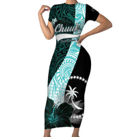Chuuk Constitution Day Family Matching Short Sleeve Bodycon Dress and Hawaiian Shirt Hibiscus Turquoise Pattern LT01 Mom's Dress Turquoise - Polynesian Pride