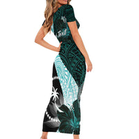 Chuuk Constitution Day Family Matching Short Sleeve Bodycon Dress and Hawaiian Shirt Hibiscus Turquoise Pattern LT01 - Polynesian Pride